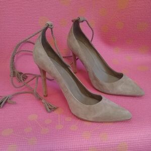 Joie Angelynn Brown Suede Ankle Wrap Tassel Heels Pumps Size 9